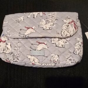 Vera Bradley Quilted Grey Merry Bears Make Up Bag